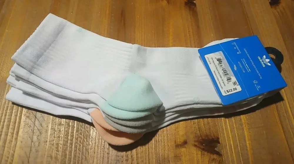 3-Pair Adidas High Quarter Moisture Wicking Socks Sz 10-13 Aqua/Gray/Orange